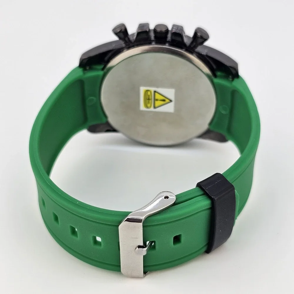 Men's Analog‎ Watch 45MM Black Dial Green Plastic Bands New Battery